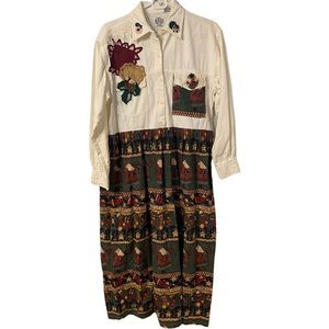 90s Vintage Western Christmas Cowgirl Dress GO West Art Wear India Cotton S